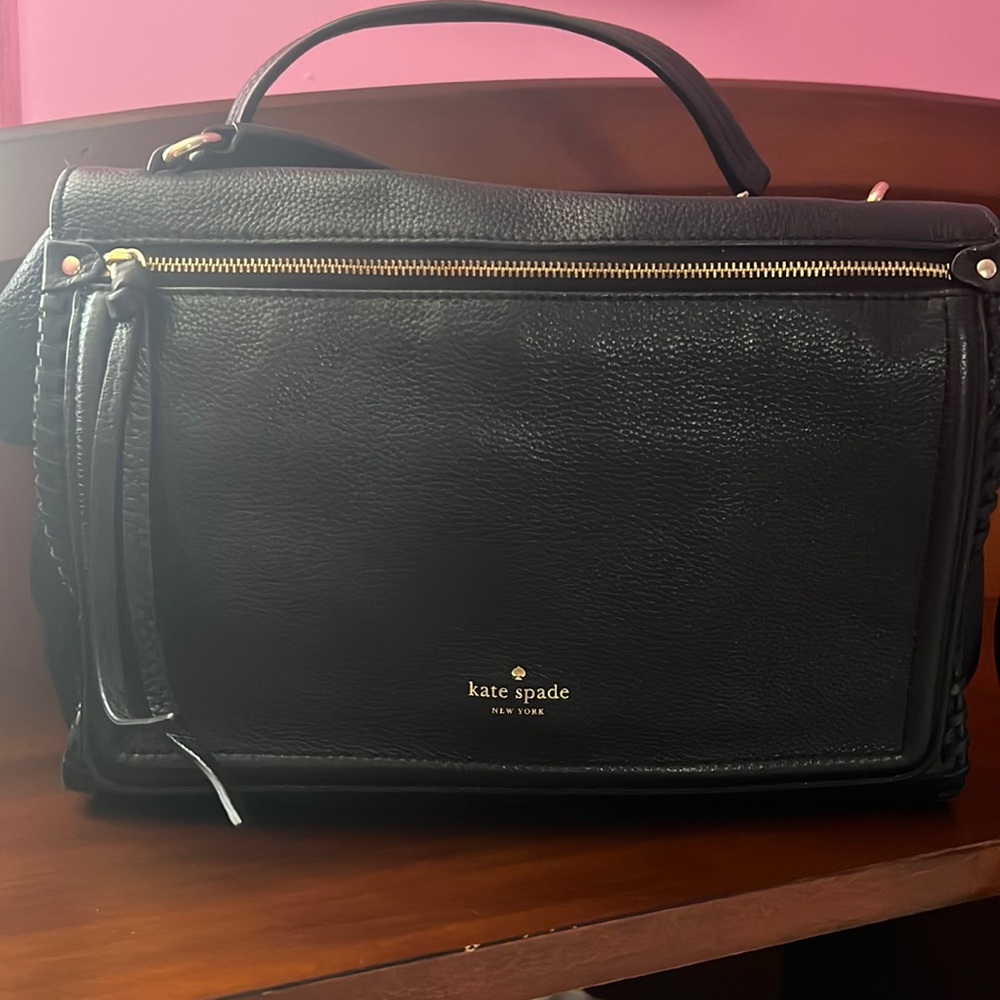 kate spade Black Leather Top-Handle Tote with Gold Hardware